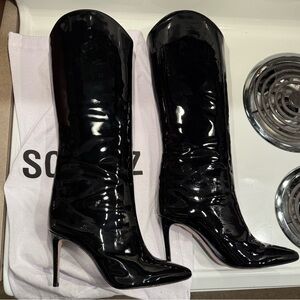 Schutz Maryana Black Patent Leather Stiletto High Heel Knee High Boots Size 9